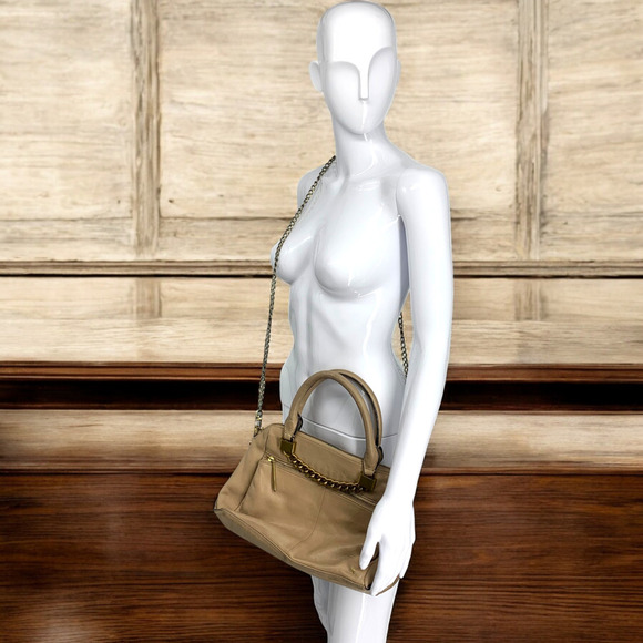 Elliott Lucca Tan Pebbled Leather Top Handle Satchel Purse Bag Chain Strap READ - Picture 13 of 13